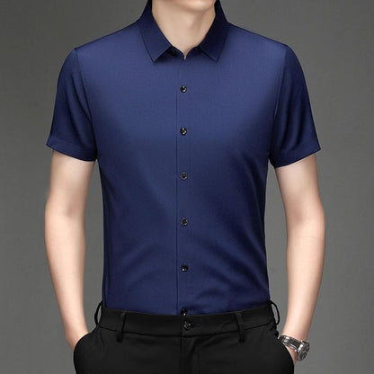 New Men's Business Casual Short Sleeved Solid Color Shirt Wrinkle Resistant Wrinkle Free Comfortable All Season Versatile Top