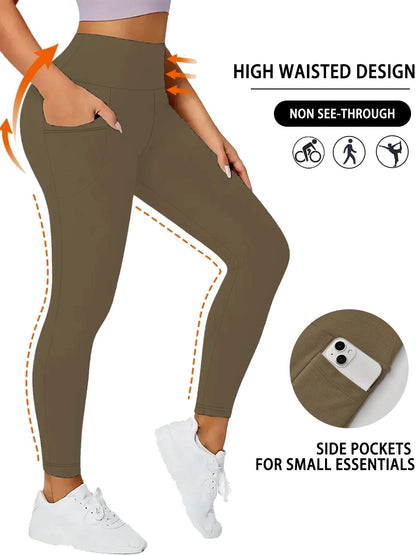 Super Soft Sports Leggings With Pockets For Women High Waisted Workout Yoga Running Push Up Gym Fitness Tight Pants Women's