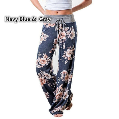 Plus Size L-8XL Fashion Women Casual Loose Stretch Printing Long Wide Leg Yoga Pants Drawstring  Lounge Pants Pajama Pants
