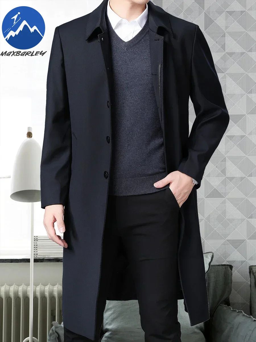 Light Luxury Long Jacket Men's Winter Business Casual Comfortable Windproof Warm Trench Coat British Streetwear Suit Male Coat