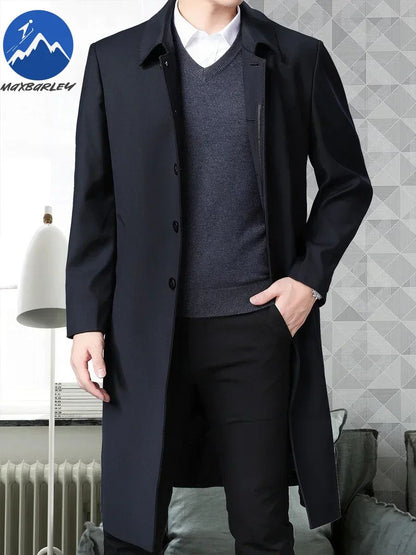 Light Luxury Long Jacket Men's Winter Business Casual Comfortable Windproof Warm Trench Coat British Streetwear Suit Male Coat
