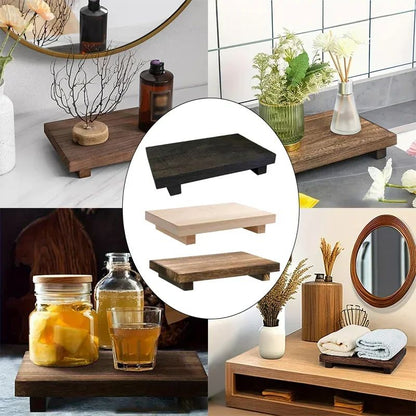 Bandeja de madeira com base para decoração de banheiro, bancada de madeira, porta-sabonete líquido, porta-velas perfumadas, porta-temperos de cozinha