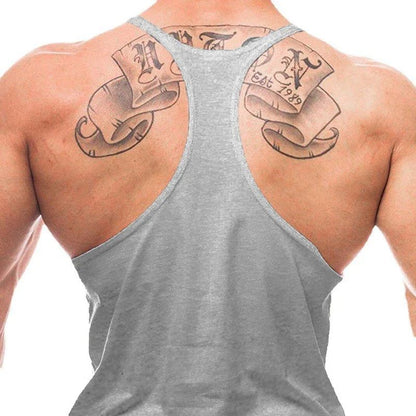 Plain Gym Fitness Bodybuilding Muscle Tank Tops Mens Running Sport Sleeveless Y-back Vests Summer Cool Cotton Breathable Shirts