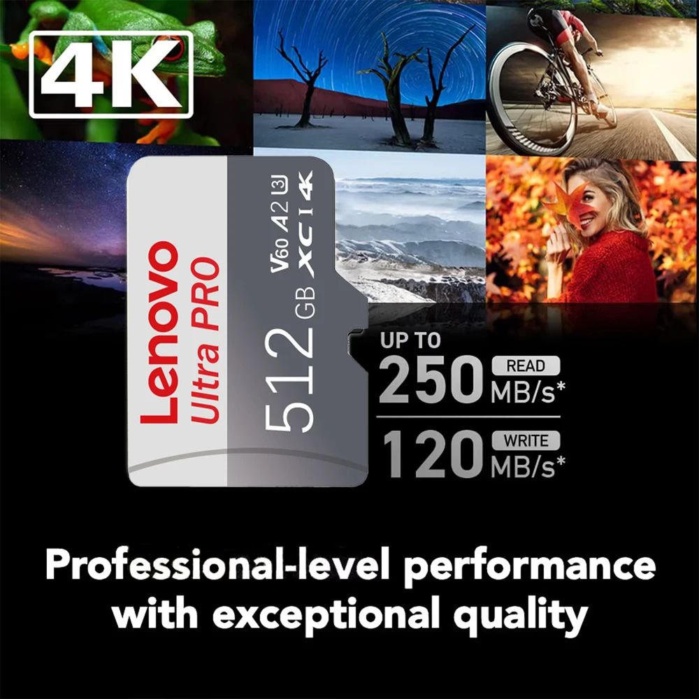 Cartão de Memória Micro SD de Alta Velocidade Lenovo 2TB 1TB 512GB 256GB ATÉ 100MB/s U3 128GB Cartão TF para Adaptador de Leitor de Cartão USB Micro sd