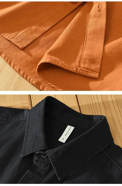 Cargo Shirt Men Spring Autumn Double Pocket Long Sleeve Shirts Male Casual Pure Cotton Orange Shirt Japanese Fashion Loose Shirt