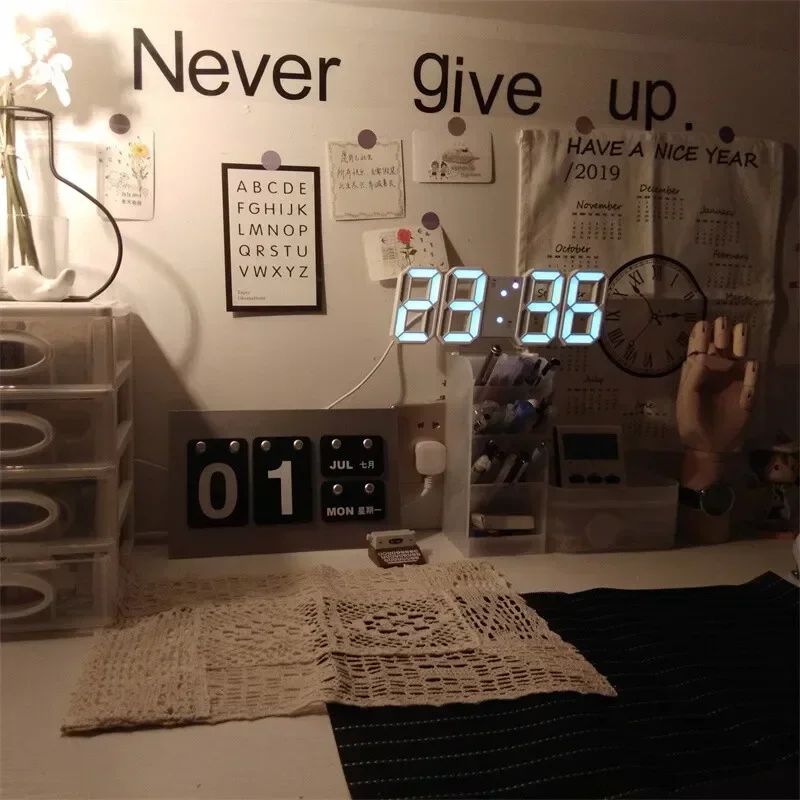 3D LED Digital Clock Wall Decoration Glow Night Mode Decoration for Home Adjustable Electronic Watch Clock Decor Clocks Garden