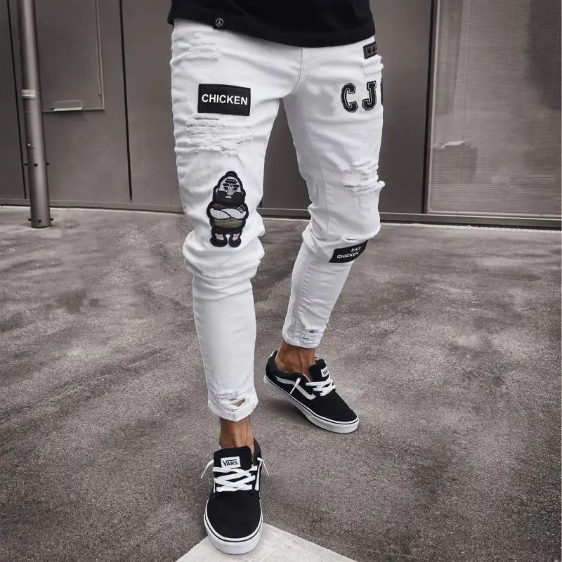 New Style Men's Hip Hop Slim Fit Jeans You And Smooths Your Silhouette Ripped Small Footwear Amazon WISH Badge Plus Size Jeans N