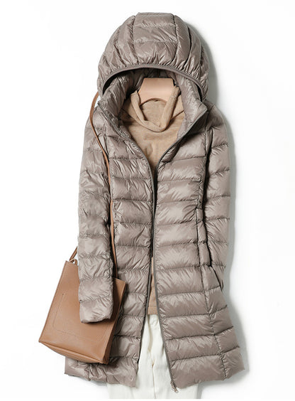 Korean Fashion Slim Remove Hooded Parka Fashionable Outerwear 2023 Winter Womens Down Jackets Long Light Thin Coat Puffer Jacket