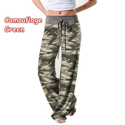 Plus Size L-8XL Fashion Women Casual Loose Stretch Printing Long Wide Leg Yoga Pants Drawstring  Lounge Pants Pajama Pants