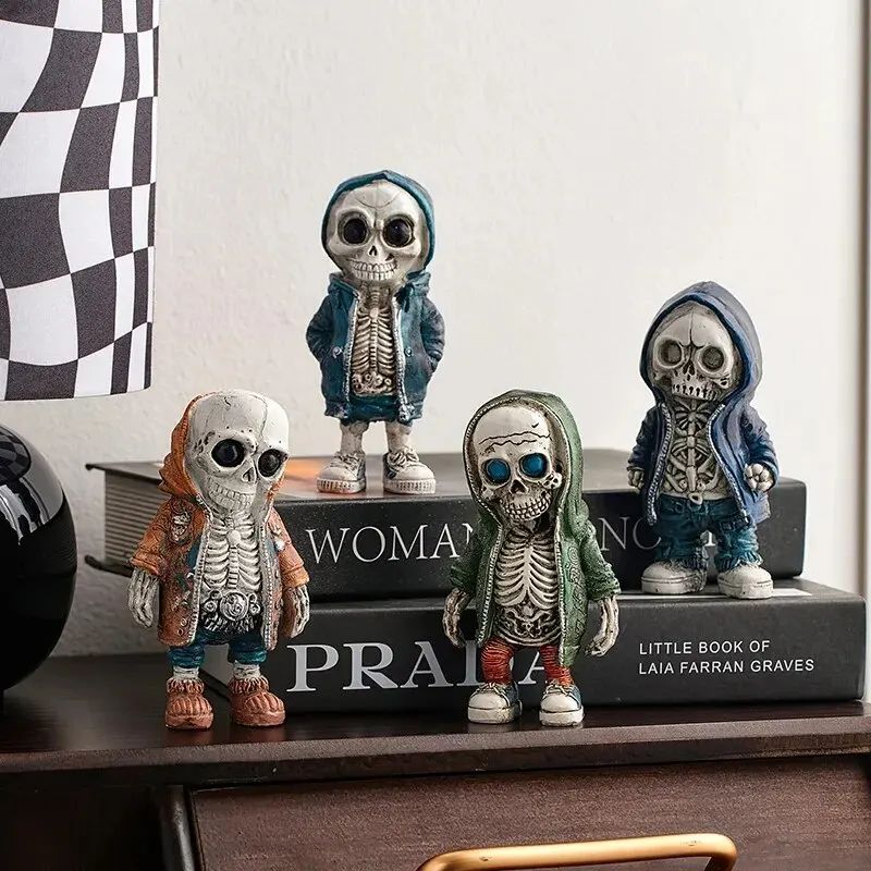 Cool Skeleton Dolls Figurines Skull Resin Statue  Halloween Party Decoration Home Accessories Living Room Bedroom Gift