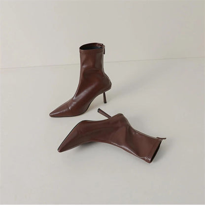 2024 New Autumn Winter Pointed Toe Women Ankle Boots Fashion Zipper Shoes Thin High Heel Women's Morder Short Booties D214