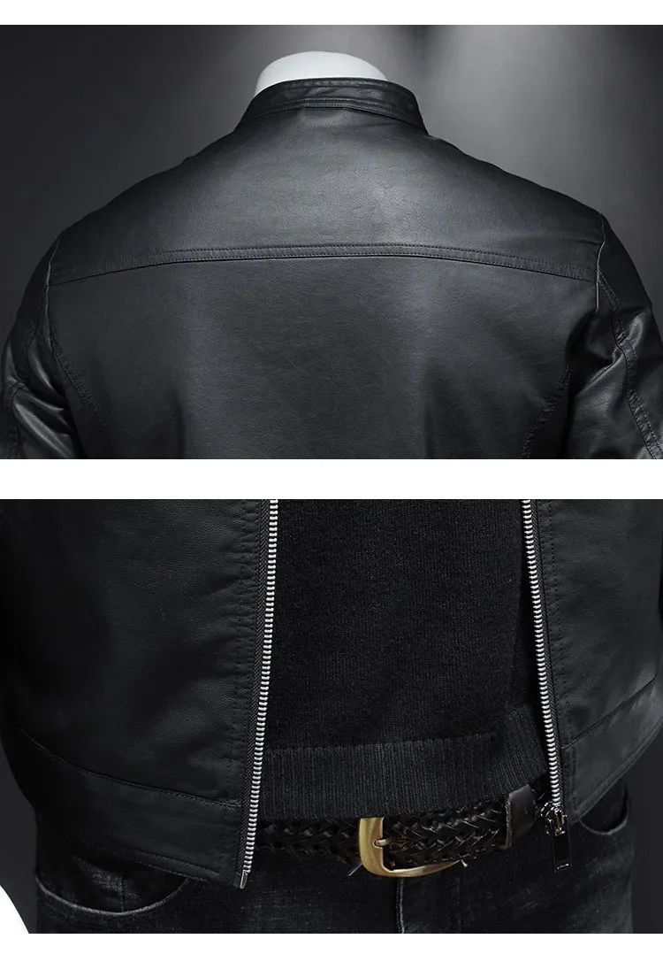 Leather Men's Jacket Spring and Autumn Casual Motorcycle Armored Jacket Black Motorcycle PU Leather Jacket Men's Clothing M-5XL