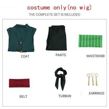 Roronoas Cosplay Costume Anime Kimono Robe Zoro Cloak Uniform Halloween Outfits With Earrings For Comic Con