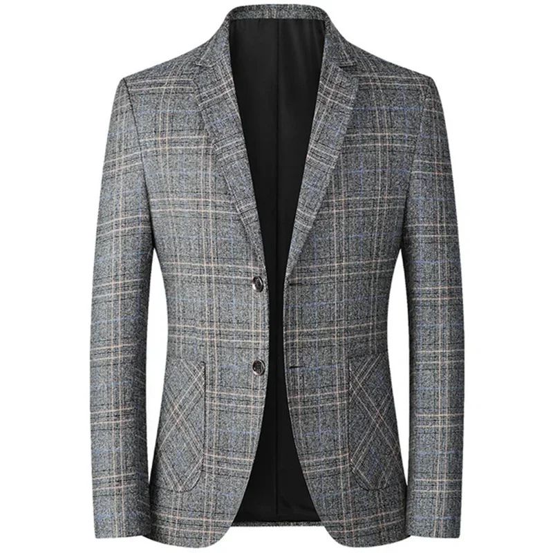 2024 New Spring Autumn Blazers Men Slim Fit British Plaid Formal Suits Male Jackets Party Wedding Business Casual Blazers Men