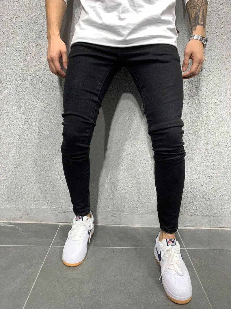 Spring Men Classic Elasticity  Pencil Jeans Jean Homme Man Soft Stretch Black Biker Masculino Denim Trousers Mens Solid Pants
