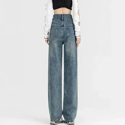 New Woman Korean Double Buckle Design Jeans Female Winter Snow Warm Thermal Plush Pants Girls Popular High Waist Denim Trousers