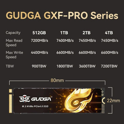 GUDGA 7450MB/s SSD M2 PCIe 4.0 NVME 2tb 512g 1TB 4tb 4 M.2 Gen4 Disco rígido de estado sólido NMVE PCIe 4.0 HDD para notebook PS5