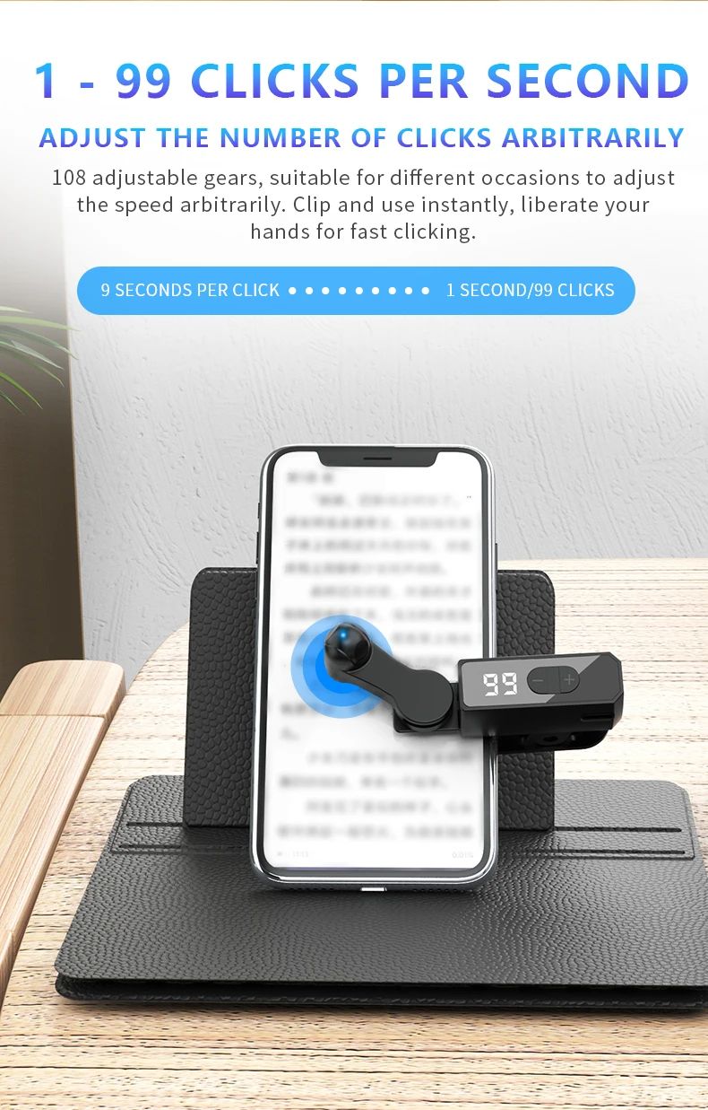 Clicador automático para smartphone, Clicador sem fio para telefone, Clicador de tela para transmissão de vídeo ao vivo, Jogo, Clicador de toque de tela multifuncional