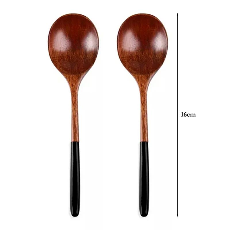 2Pcs Wooden Spoon Kids Rice Dessert Spoon Small Wood Coffee Teaspoon Long Ramen Soup Spoons Japanese Cutlery Kitchen Tableware