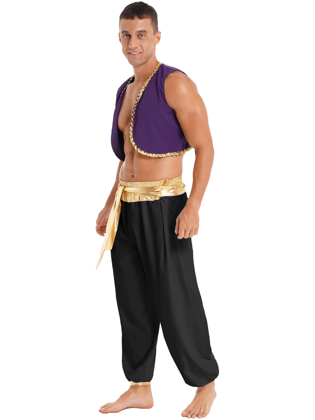 Aladin Costume Men Arabian Prince Cosplay Dress Up Waistcoat Top Harem Pants Suit Halloween Theme Party Carnival Stage Outfits