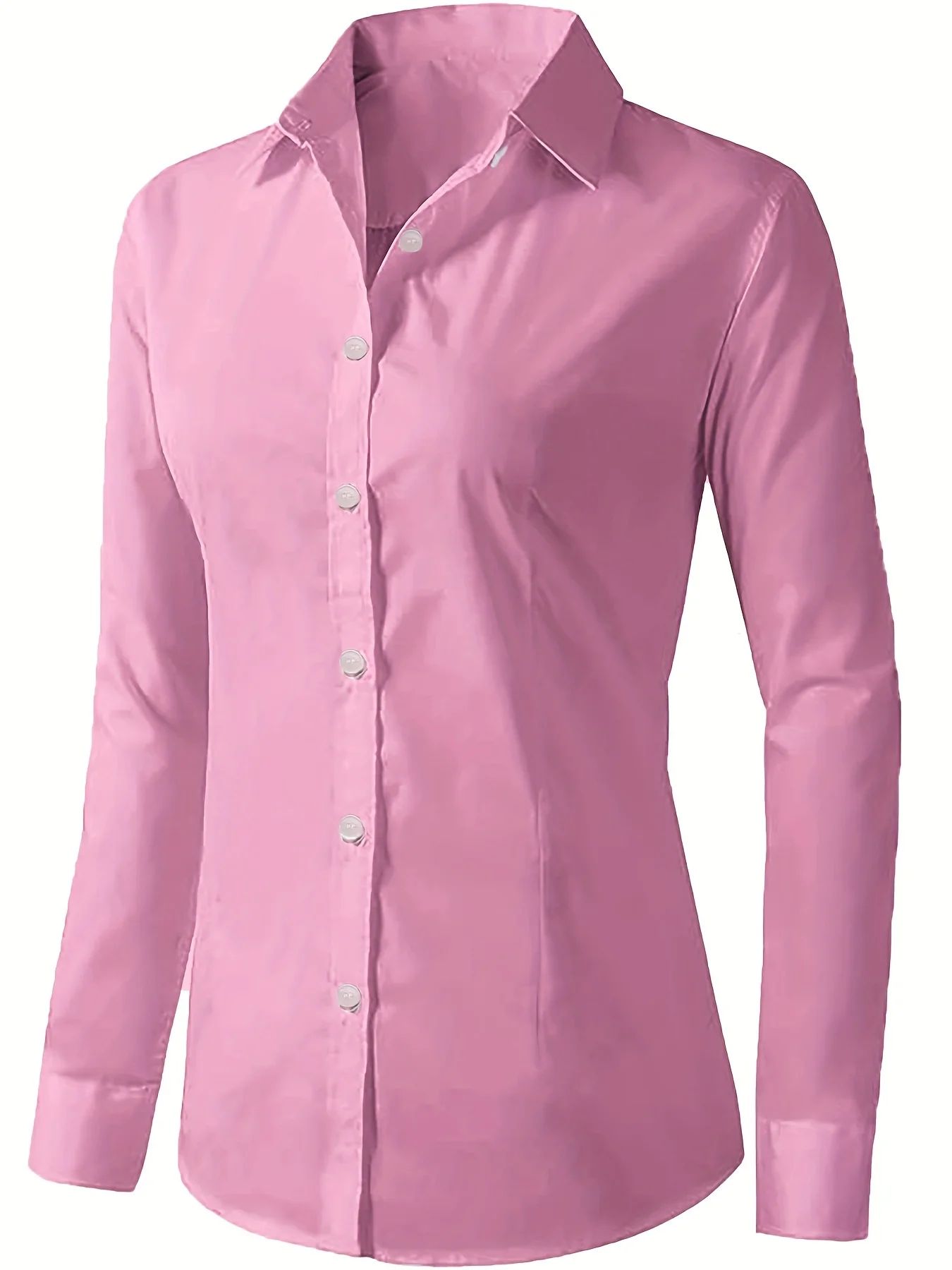 Solid Button Front Shirt, Elegant Long Sleeve Lapel Shirt for Spring Fall Fashion Women's Clothing Basic Blouses OL Womens Tops