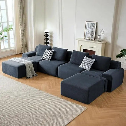 Oversized U-Shaped Corduroy Sectional Sofa Set with 2 Ottomans Deep Seat Boneless Comfortable Living Room Couch