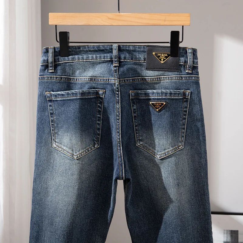 Milão Qualidade Premium Europeia Outono/Inverno Calças Jeans Masculinas Emagrecem Sua Silhueta Solta Reta Elástica Vintage