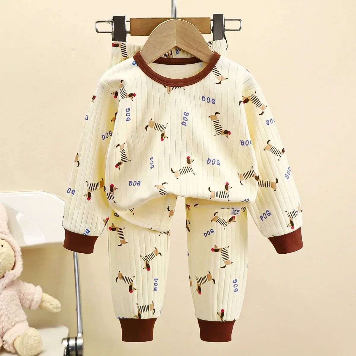 Kids Boys Girls Pure Cotton Warm Pajamas Cute Cartoon Long Sleeve T-Shirt + Pants Toddler Baby Autumn Underwear Clothing Sets