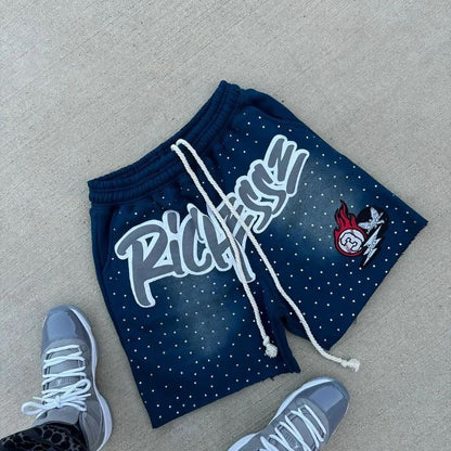 Y2k Harajuku Hip Hop European American Fashion Casual Shorts Retro Rhinestone Men Gym Short Basketball Shorts Jogger Sweatpants