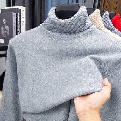 Autumn Mens High Quality Knitted Turtleneck Sweater Slim Fit Long Sleeve Anti-pilling Pullover Solid Color Trend Men Streetwea