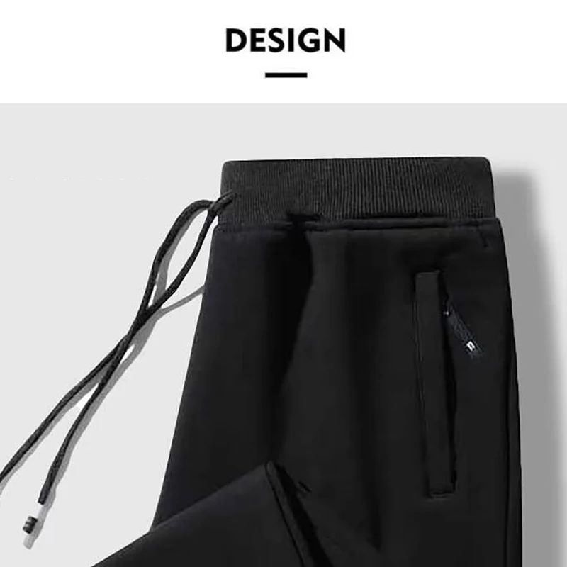 2025 Male Elastic Waist Soft Warm Casual Ankle Band Zipper Pockets Trousers Men Drawstring Pants Loose Spring Fall Sweatpants