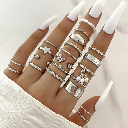 30 Peças de Anéis de Dedo Geométricos Boêmios para Mulheres Conjunto de Anéis Dourados Prateados Acessórios de Joias de Festa da Moda para Meninas