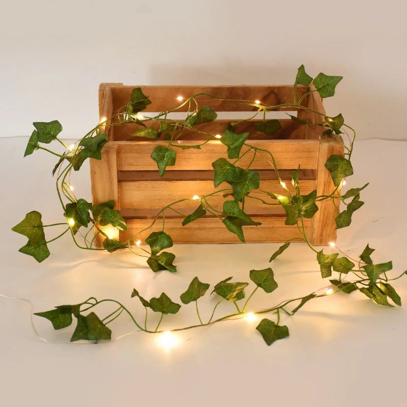 2/5/10M Silk Leaves Fake Creeper Green Leaf Ivy Vine LED String Lights for Home Wedding Hanging Garland Artificial Plants Decor