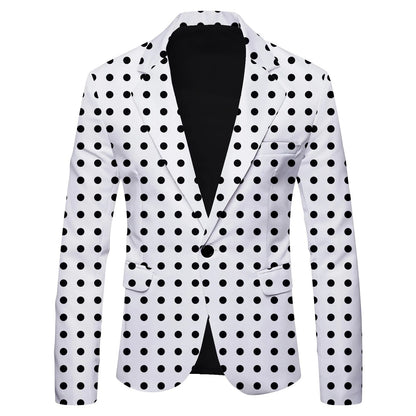 HOO 2025 New Men's Polka Dot Print Leisure blazer Jacket British Fashion Slim-Fitting   blazer    Pattern Customization