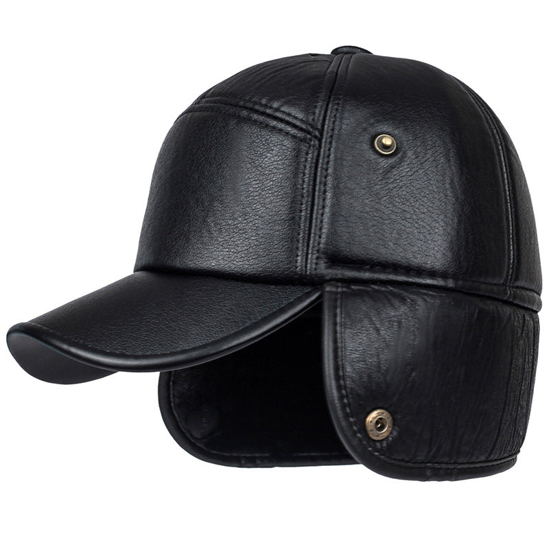 Winter Warm Hat Men Black Leather Fur Baseball Cap Men Snapback Women Casquette Bones Dad Caps Gorras Earflaps Thicken Hat
