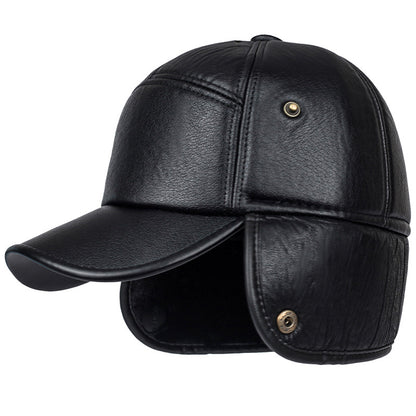 Boné Masculino de Couro Preto com Pelo de Inverno Masculino Feminino Snapback Casquette Ossos Chapéus de Papai Gorras com Abas Protetoras de Orelha Grosso