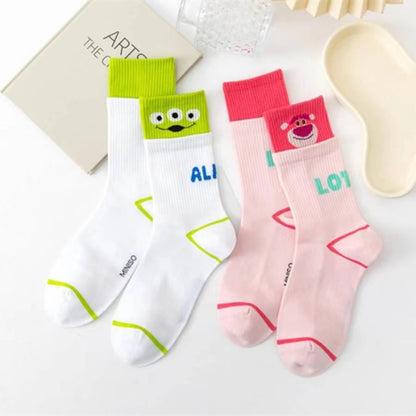 Disney Lotso Socks Women Breathable Cotton Casual Sports Sock Girls Student Autumn Winter Kawaii Mid Tube Skateboard Socks Gift
