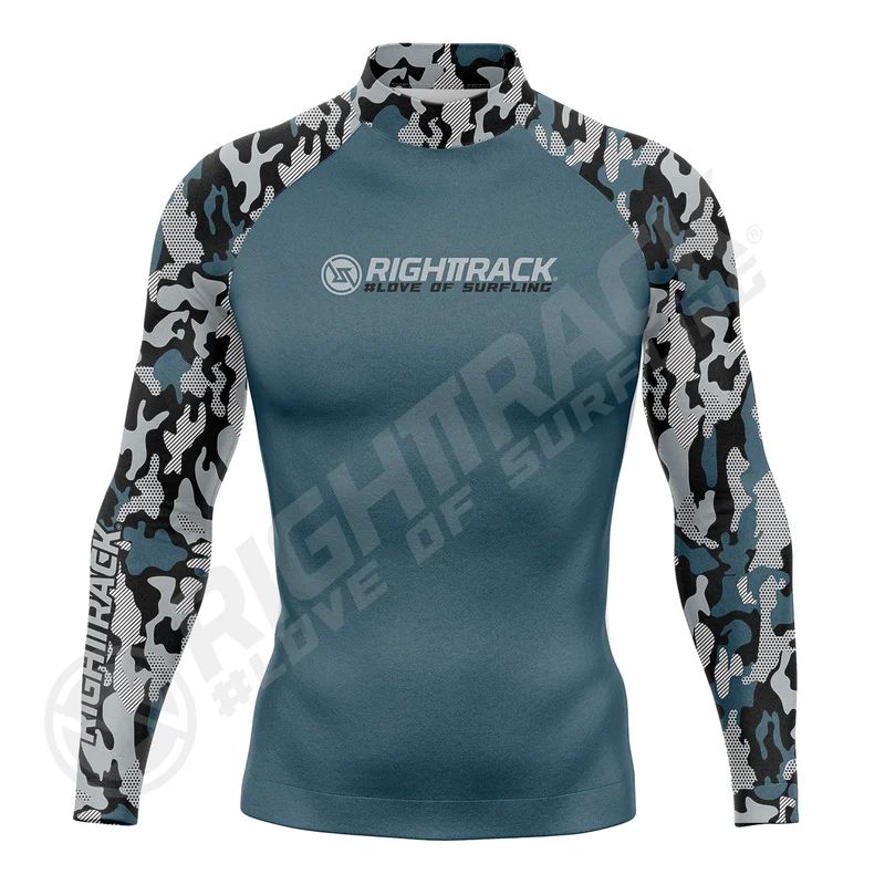 HotSale Men's Surfing Shirt CAMO Lycra Rashguard RIGHTTRACK Surf Sportswear Beach UV Protection Swimwear UPF50  Clothes
