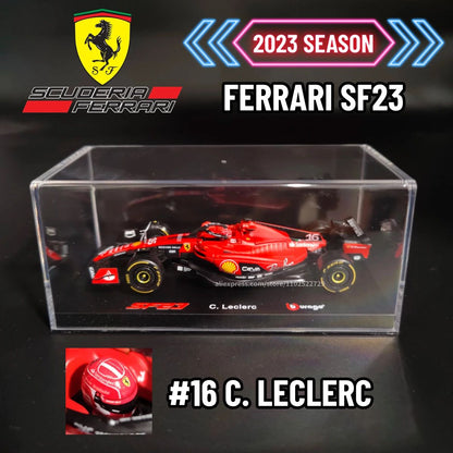 Bburago Ferrari SF23 Modelo de Carro F1 com Vitrine, Minha de Colecionador em Escala 1:43 de Carro de Corrida de Fórmula 1, Brinquedo de Figura Decorativa