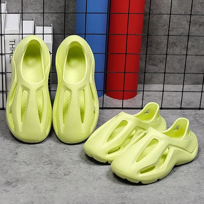 Men's Slippers Summer Soft EVA Beach Hole Shoes Outdoor Women's Slide Non-slip Personalized Hollow Shoes 36-47