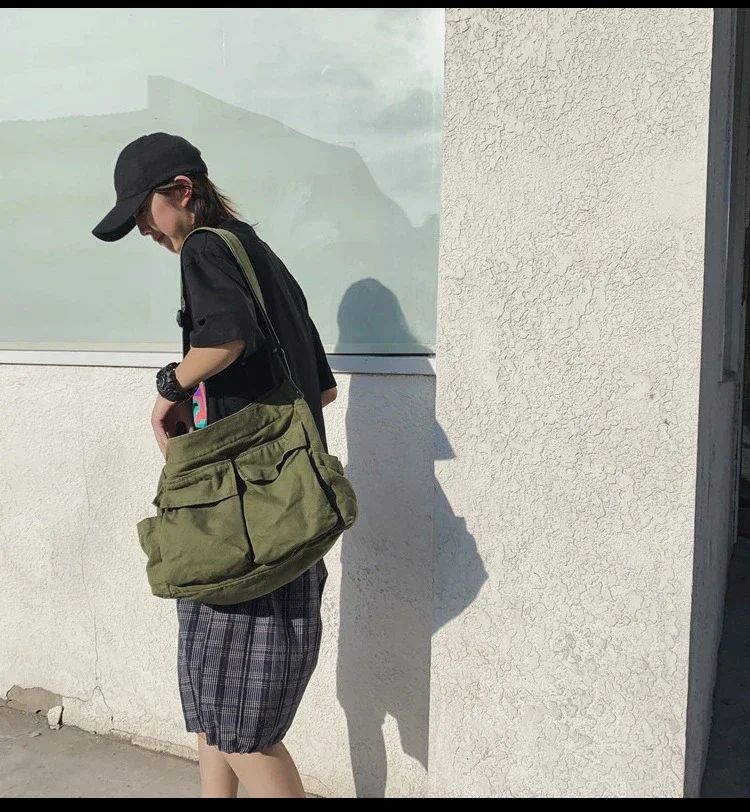 2025 y2k Women Vintage Handbag Canvas Teenager Shoulder Tote Bags Messenger Bags Ladies Casual Handbag Crossbody Purse