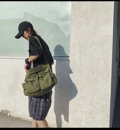 2025 y2k Women Vintage Handbag Canvas Teenager Shoulder Tote Bags Messenger Bags Ladies Casual Handbag Crossbody Purse