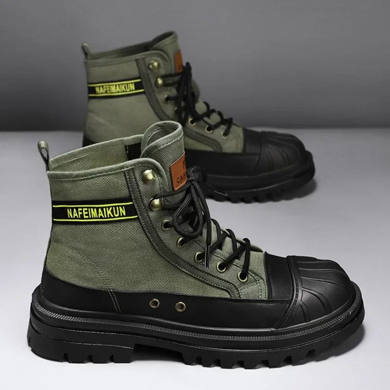 Men's Shoes  Autumn and Winter Breathable High-top Boots Heightened Thick-soled All Match Canvas Casual Shoes Mens Boots