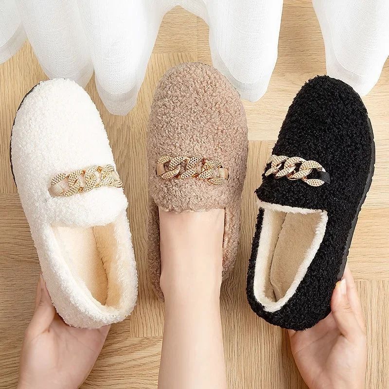 Womens Slippers Warm Short Plush Lining House Shoes Moccassins Slip on Fashion Lady Flats Loafers Non Slip 2024