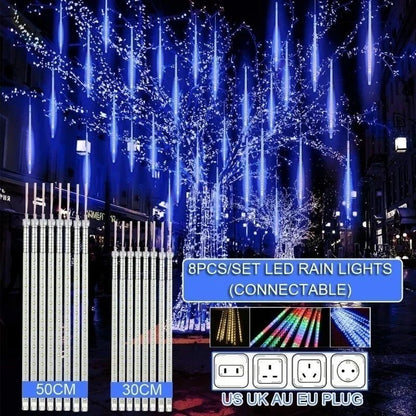 2026 30cm /50cm Waterproof Meteor Shower Rain 8 Tube LED String Lights For Outdoor Holiday Christmas Decoration Tree EU/US Plug