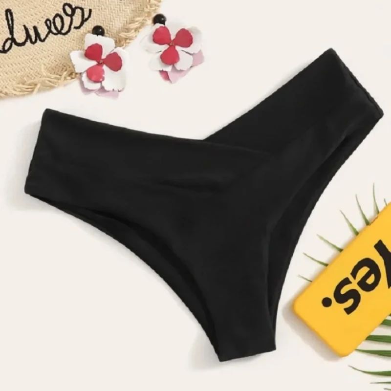 Women High Waisted Brazilian Bikini Set Sexy V Cheeky Swimwear Summer Beach Bathing Suit Black Thong Bottom Sexy Female Swimming