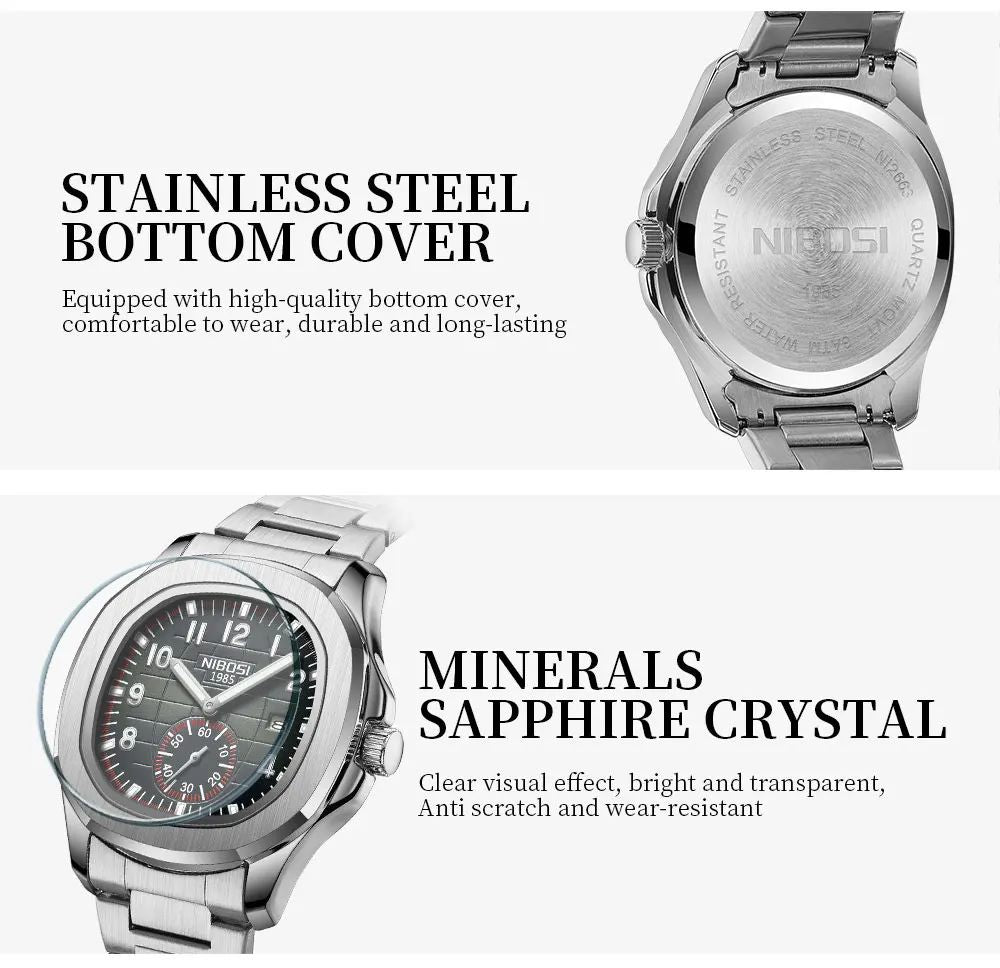 NIBOSI Sport Men Watch Top Brand Luxury AQUANAUT Quartz Watches for Men Waterproof Luminous Auto Date Male Watch Reloj Hombre