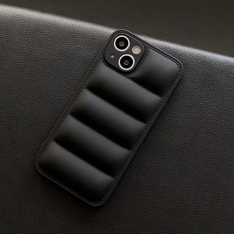 Luxury Down Jacket fine hole silicon case for iPhone 16 15 14 13 12 11 XR XS Pro Max Plus soft protection phone cover for winter