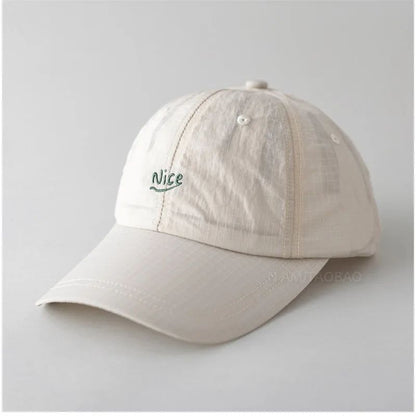 SS25 Korean Baseball Cap with Letter Embroidery & Gingham, Quick-Dry Minimalist Casual Unisex Hat for Daily Use