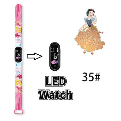 Disney Princess Kids Digital Watch Cartoon Action Figure Snow White LED Touch Waterproof Electronic Watch Toys for Children